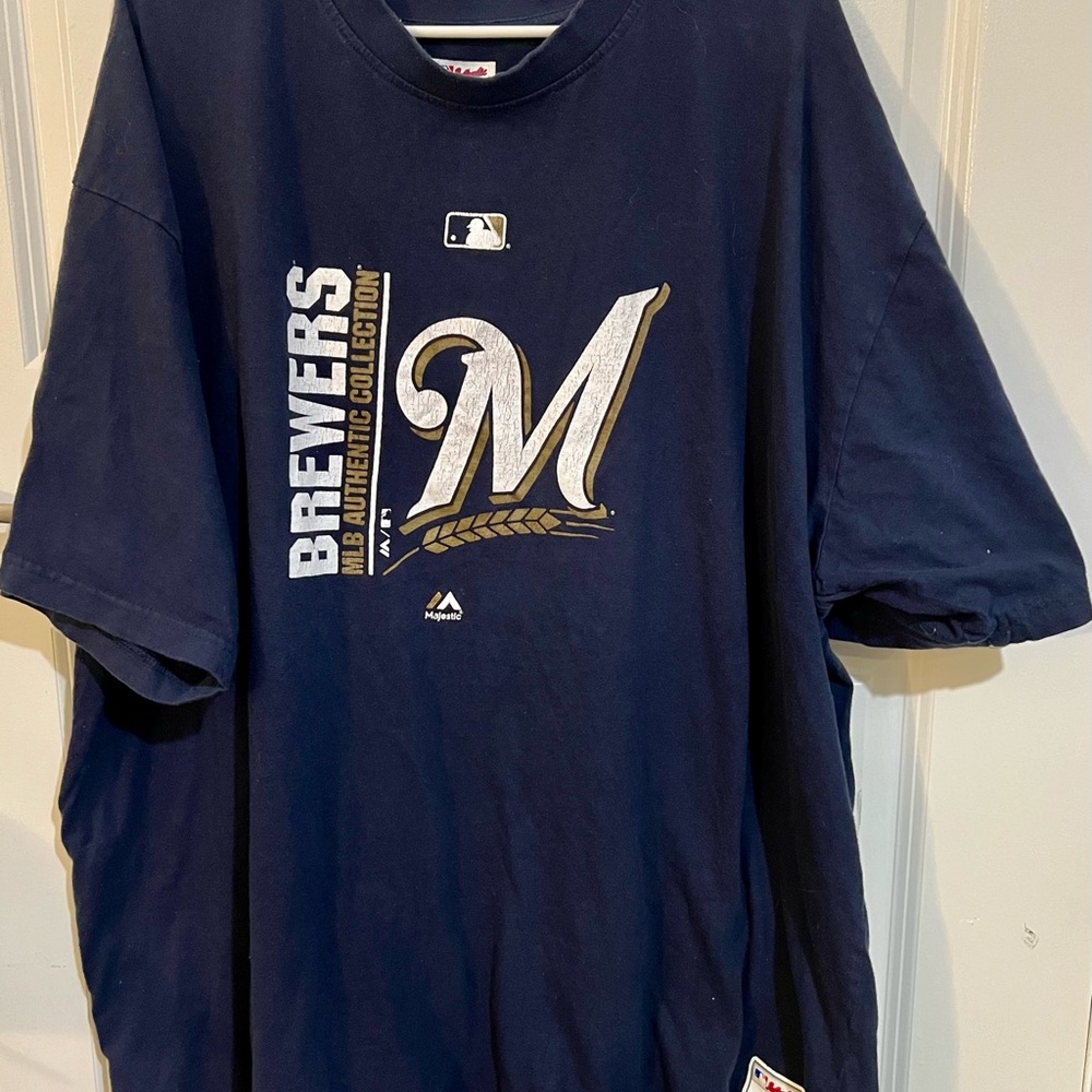 ** Clearance Discounted** Milwaukee Brewers Majestic Authentic Navy Shirt